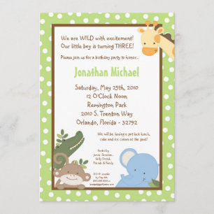 5x7 Safari Jungle ZooAnimal Birthday Invitation