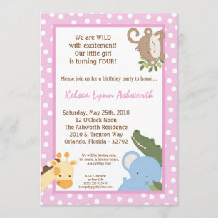 5x7 Safari Jungle ZooAnimal Birthday Invitation