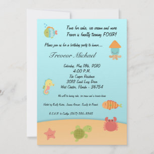 5x7 Sea Life Ocean Fish Birthday Party Invitation