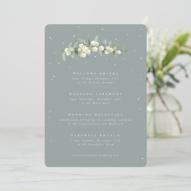 5x7 Seafoam Snowberry+Eucalyptus Wedding Itinerary (Standing Front)