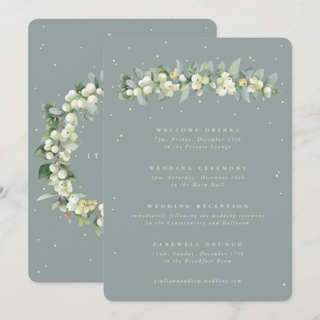 5x7 Seafoam Snowberry+Eucalyptus Wedding Itinerary (Front/Back)
