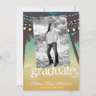 5x7 Senior Announcement Beach Sunset Palm Tree Str