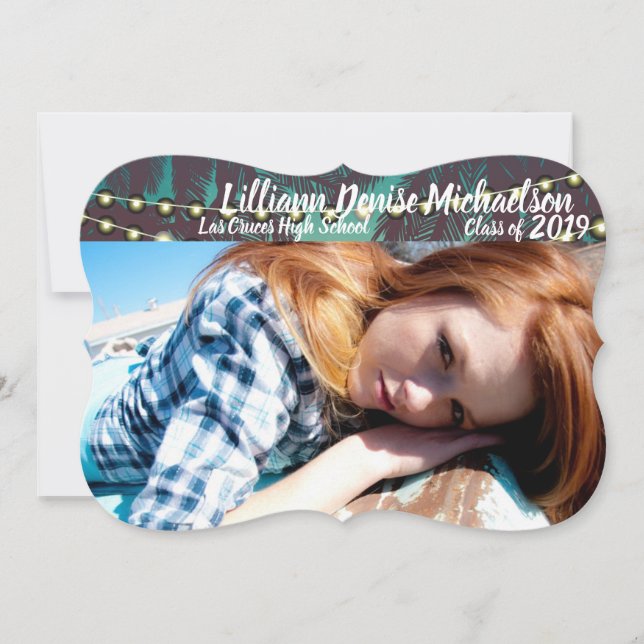 5x7 Senior Announcement Beach Sunset Palm Tree Str (Front)