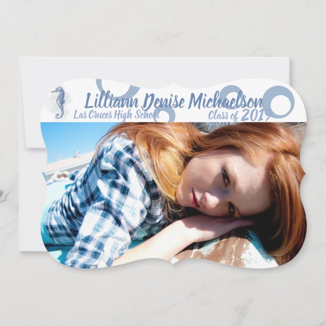 5x7 Senior Announcement Seahorse Ocean Beach Water (Front)