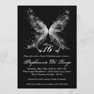 5x7 Sheer Butterfly Sweet 16 Birthday Invitation