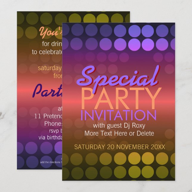 5x7 Shiny Disco Dots Special Party Invitation (Front/Back)
