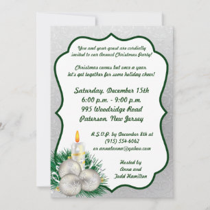 5x7 Silver Damask Christmas Party Invitation