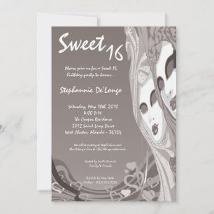 5x7 Silver Masquerade Sweet 16 Birthday Invitation