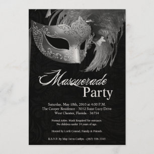 5x7 Silver Masquerade Sweet 16 Birthday Invitation