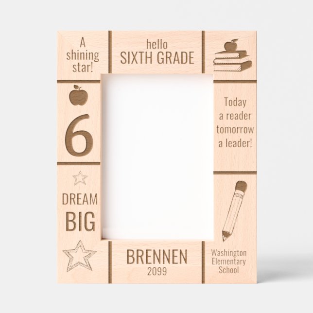5x7 SIXTH GRADE Elementary School Photo Custom Etched Frames (Front)