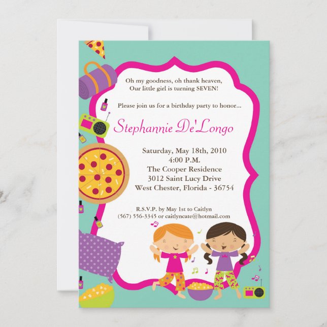 5x7 Slumber MakeUp Dance Birthday Party Invitation (Front)