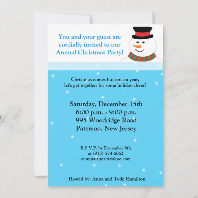5x7 Snowy Snowman Invitation (Front)
