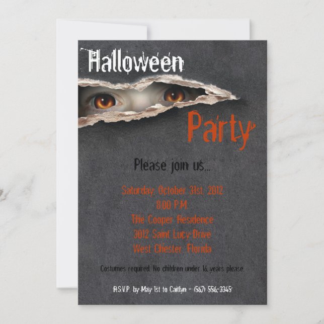 5x7 Spooky Eyes Stare Halloween Costume Invitation (Front)