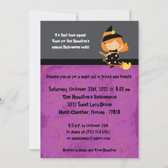 5x7 Spooky Kids Purple Halloween Party Invitation (Front)