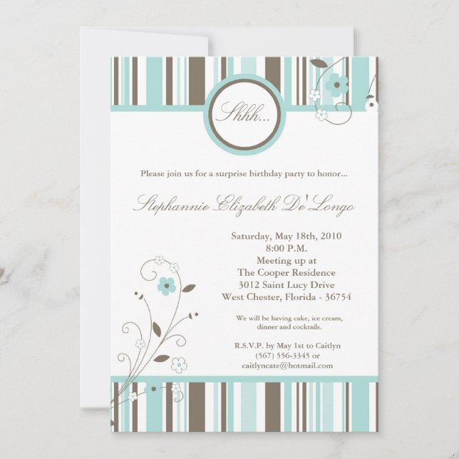 5x7 Spring Blue Flower Birthday Party Invitation (Front)