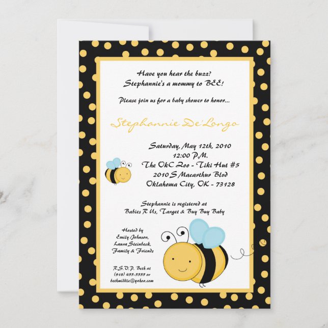 5x7 Spring Honey Bumble Bee Baby Shower Invitation (Front)