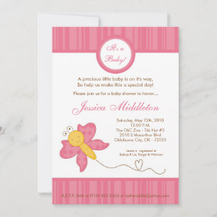 5x7 Spring Pink Butterfly Baby Shower Invitation