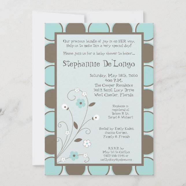 5x7 Spring Time Blue Flower Baby Shower Invitation (Front)