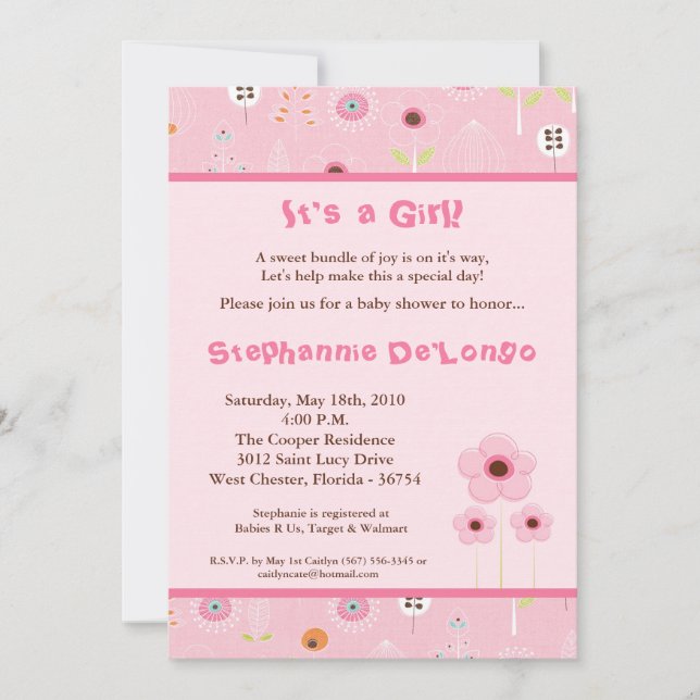 5x7 Spring Time Flowers Baby Shower Invitation (Front)