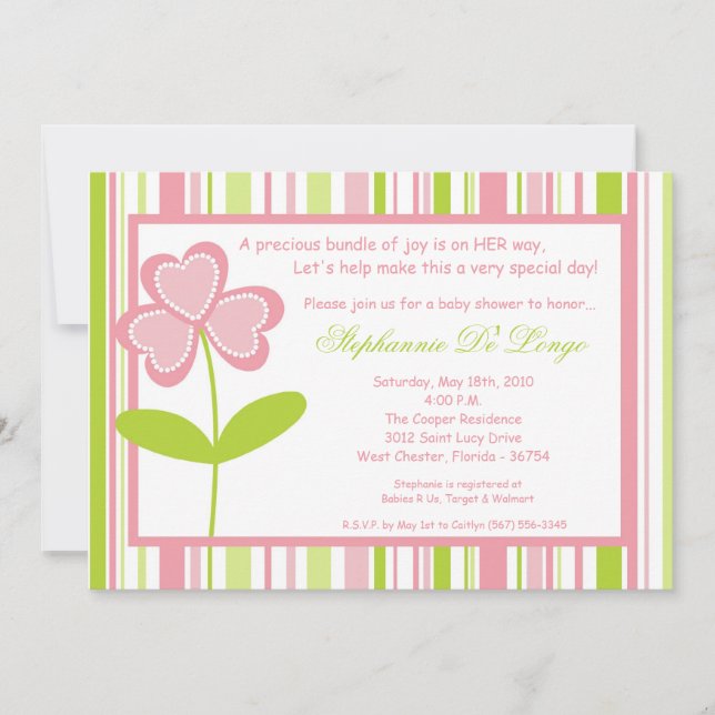 5x7 Spring Time Pink Flower Baby Shower Invitation (Front)