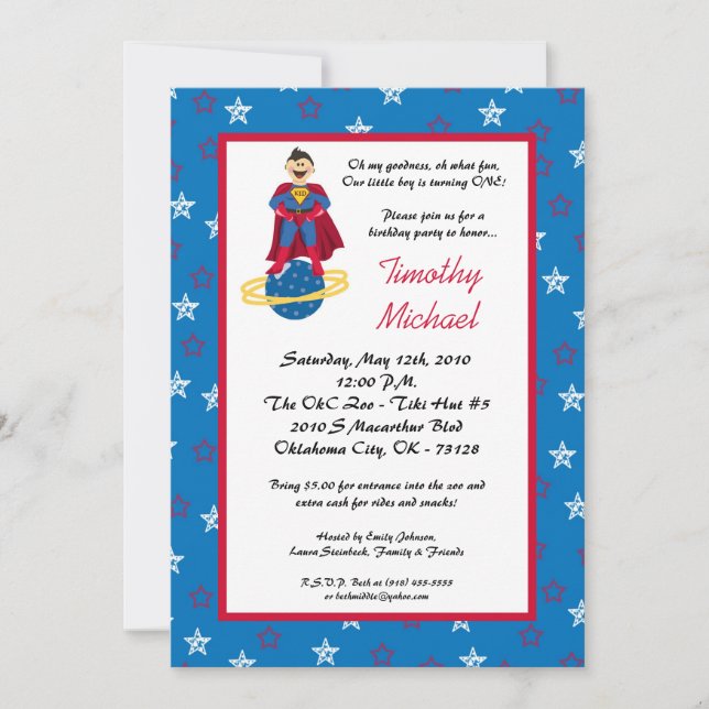 5x7 Super Hero Kid Boy Birthday Party Invitation (Front)