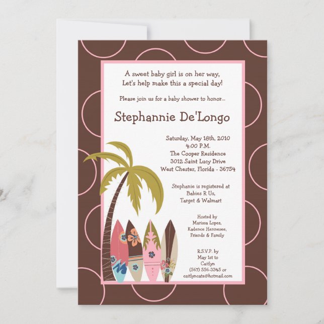 5x7 Surfer Baby Surf Boards Baby Shower Invitation (Front)