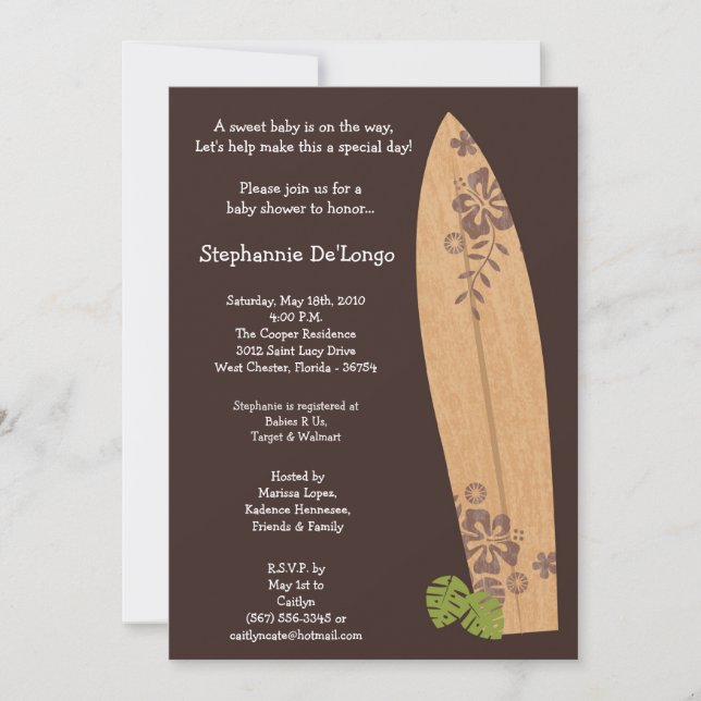 5x7 Surfer Baby Surf Boards Baby Shower Invitation (Front)