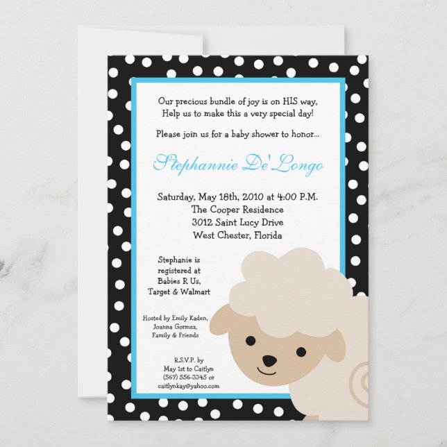 5x7 Sweet Blue Farm Sheep Baby Shower Invitation (Front)