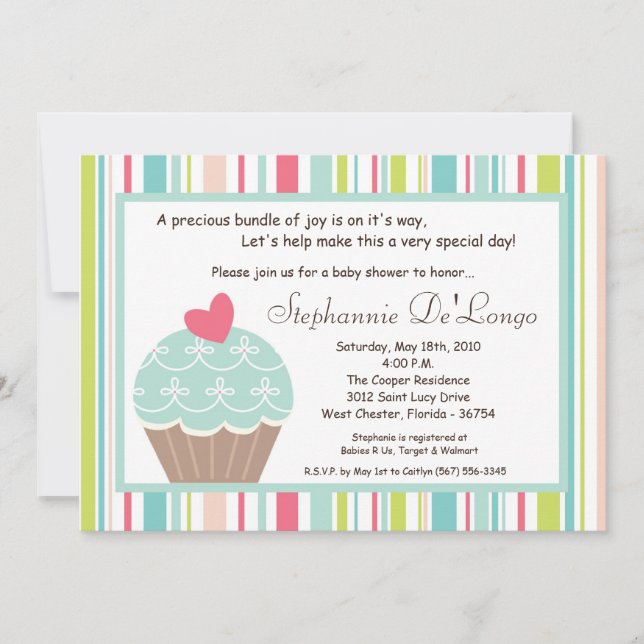5x7 Sweet Treat Cup Cake Baby Shower Invitation (Front)