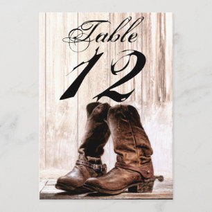 5x7 Table Number Card Boots Country Rustic Western