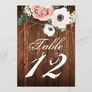 5x7 Table Number Card Geometric Garden Rose Barn