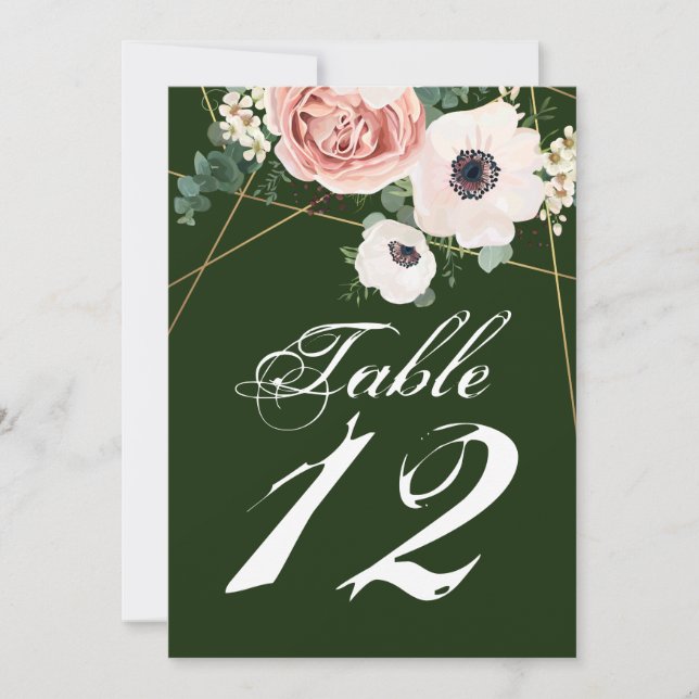 5x7 Table Number Card Geometric Garden Rose Hunter (Front)