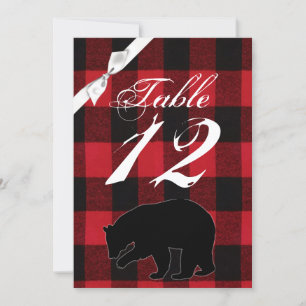 5x7 Table Number Card Red Plaid Black Bear
