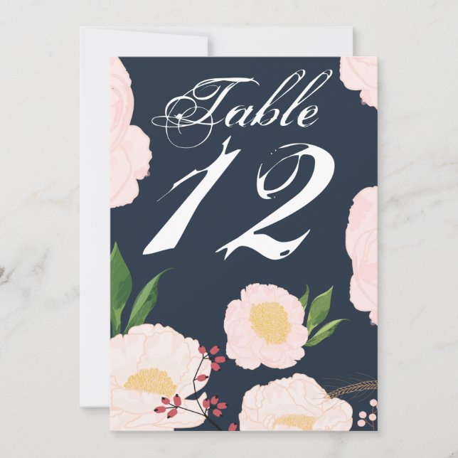 5x7 Table Number Card White Floral Flowers on Dark (Front)