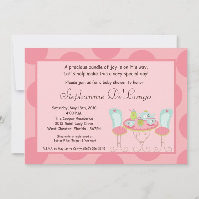 5x7 Tea Party Polka Dot Baby Shower Invitation (Front)