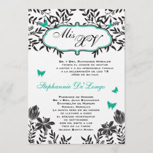5x7 Teal Butterfly Quinceanera Birthday Invitation