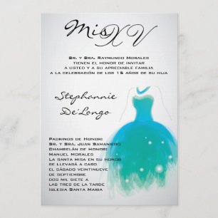 5x7 Teal Dress Quinceanera Birthday Invitation