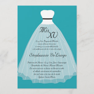 5x7 Teal Dress Quinceanera Birthday Invitation