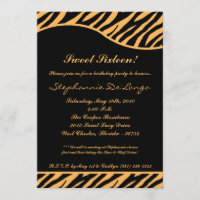 5x7 Tiger Print Sweet 16 Six Birthday Party Invite