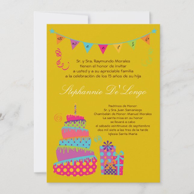 5x7 Topsey Cake Quinceanera Birthday Invitation (Front)