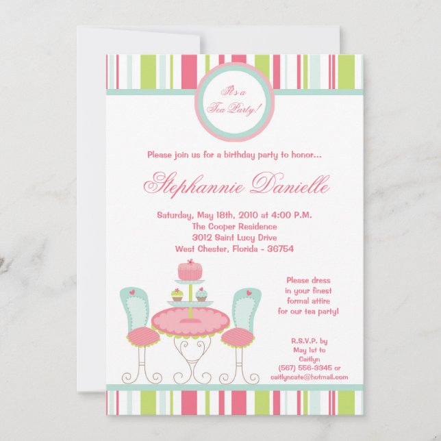 5x7 Trendy Chic Tea Party Birthday Part Invitation (Front)