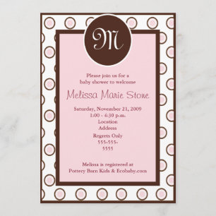 5x7 Trendy dot Pink, Mauve & Brown Baby Shower Invitation