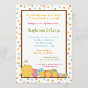 5x7 TRIPLE Caterpillar Worm Baby Shower Invitation
