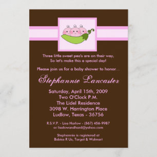 5x7 TRIPLET SweetPea in Pod Baby Shower Invitation