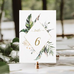 5x7 Tropical Foliage Gold Wedding Table Number