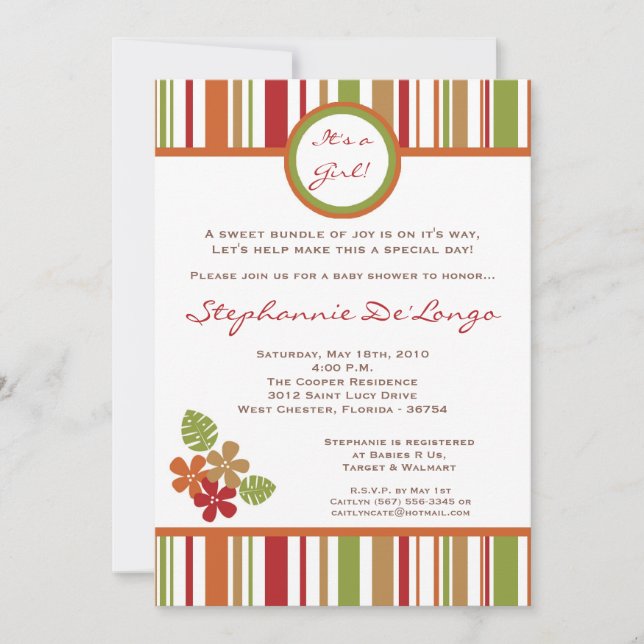 5x7 Tropical Hawaiian Flowe Baby Shower Invitation (Front)