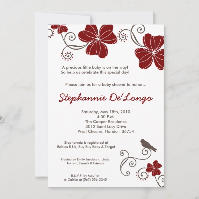 5x7 Tropical Luau Flower Baby Shower Invitation (Front)