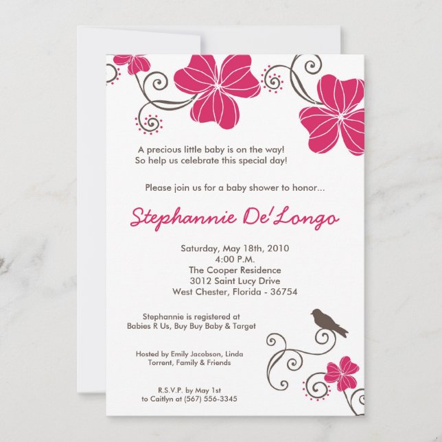 5x7 Tropical Luau Flower Baby Shower Invitation (Front)