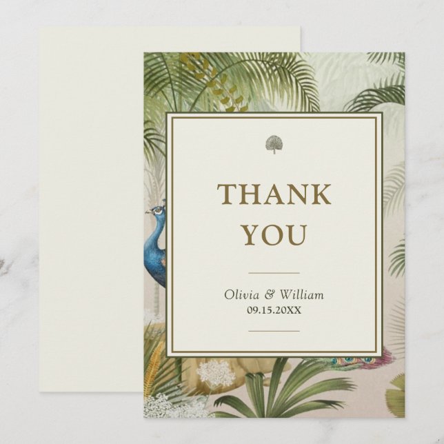 5x7 Tropical Peacock Palm Blank Wedding Thank You Card (Front/Back)