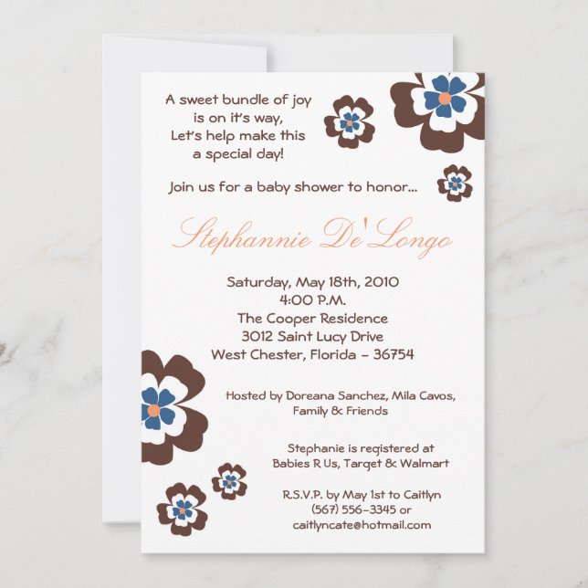 5x7 TropicalHawaiian Flower Baby Shower Invitation (Front)